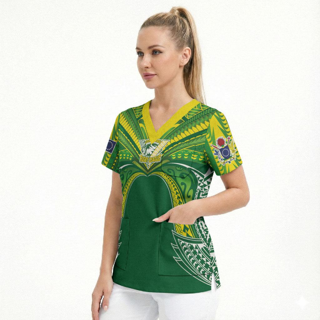 Cook Islands Rugby League Custom Scrub Top Polynesian and Tatau Tribal Art - Green Color LT03 - Polynesian Pride