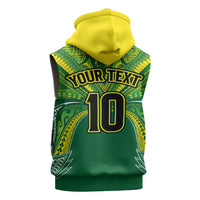 Cook Islands Rugby League Custom Sleeveless Hoodie Polynesian and Tatau Tribal Art - Green Color LT03 - Polynesian Pride