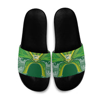 Cook Islands Rugby League Slide Sandals Polynesian and Tatau Tribal Art - Green Color