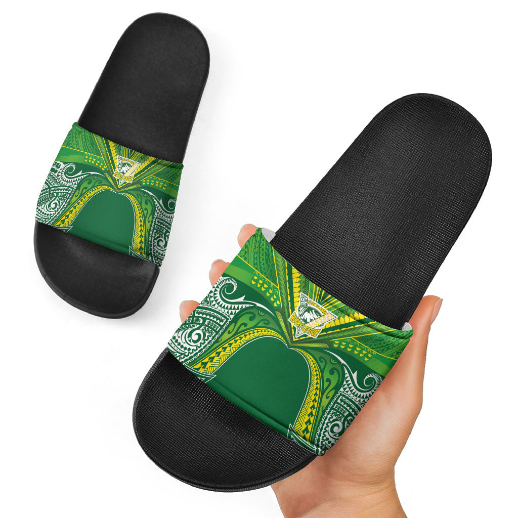 Cook Islands Rugby League Slide Sandals Polynesian and Tatau Tribal Art - Green Color