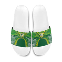 Cook Islands Rugby League Slide Sandals Polynesian and Tatau Tribal Art - Green Color