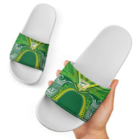 Cook Islands Rugby League Slide Sandals Polynesian and Tatau Tribal Art - Green Color
