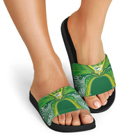 Cook Islands Rugby League Slide Sandals Polynesian and Tatau Tribal Art - Green Color