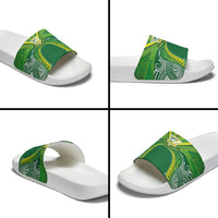 Cook Islands Rugby League Slide Sandals Polynesian and Tatau Tribal Art - Green Color