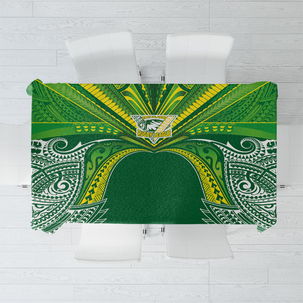 Cook Islands Rugby League Tablecloth Polynesian and Tatau Tribal Art - Green Color