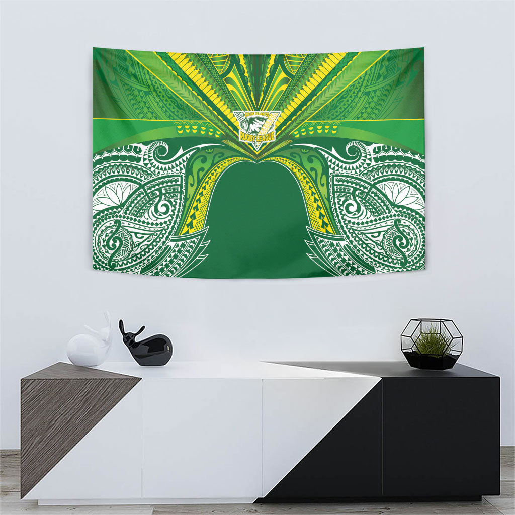 Cook Islands Rugby League Tapestry Polynesian and Tatau Tribal Art - Green Color LT03 - Polynesian Pride