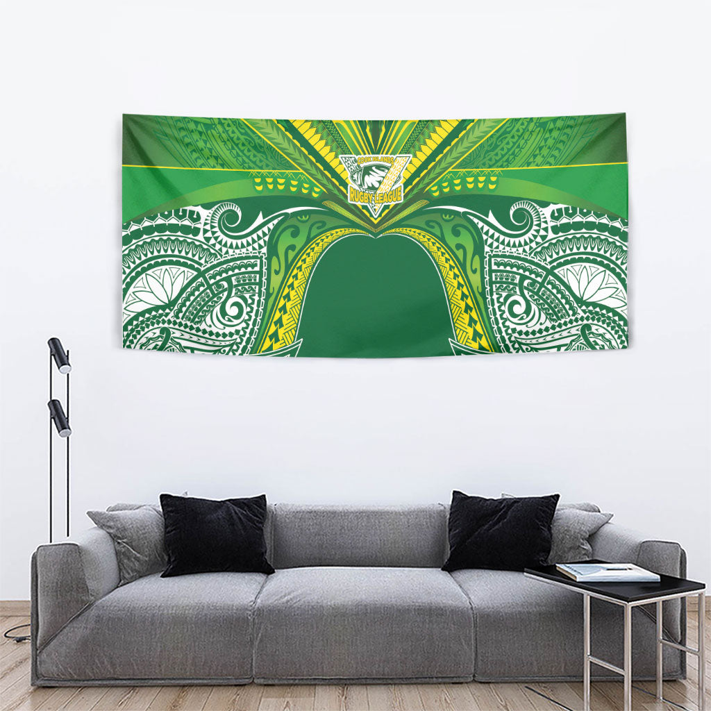 Cook Islands Rugby League Tapestry Polynesian and Tatau Tribal Art - Green Color LT03 - Polynesian Pride