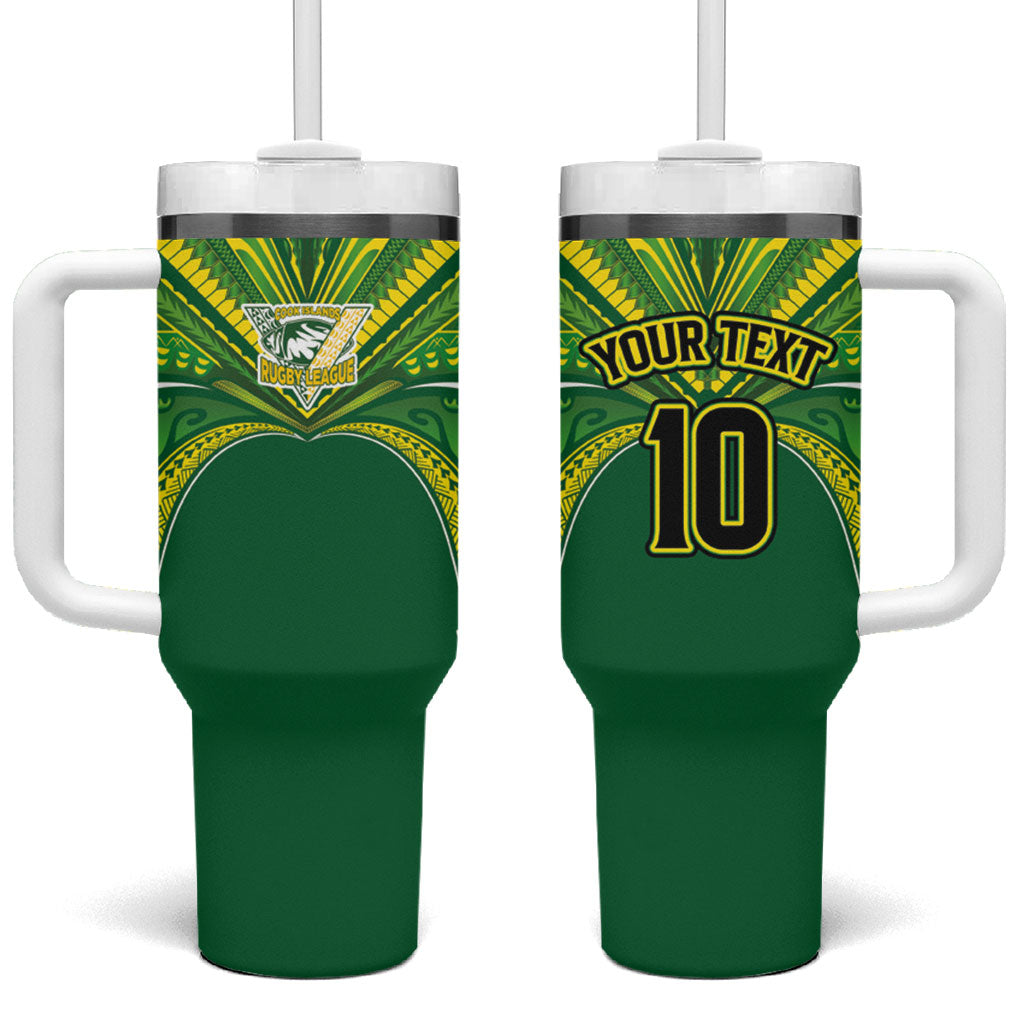 Cook Islands Rugby League Custom Tumbler With Handle Polynesian and Tatau Tribal Art - Green Color