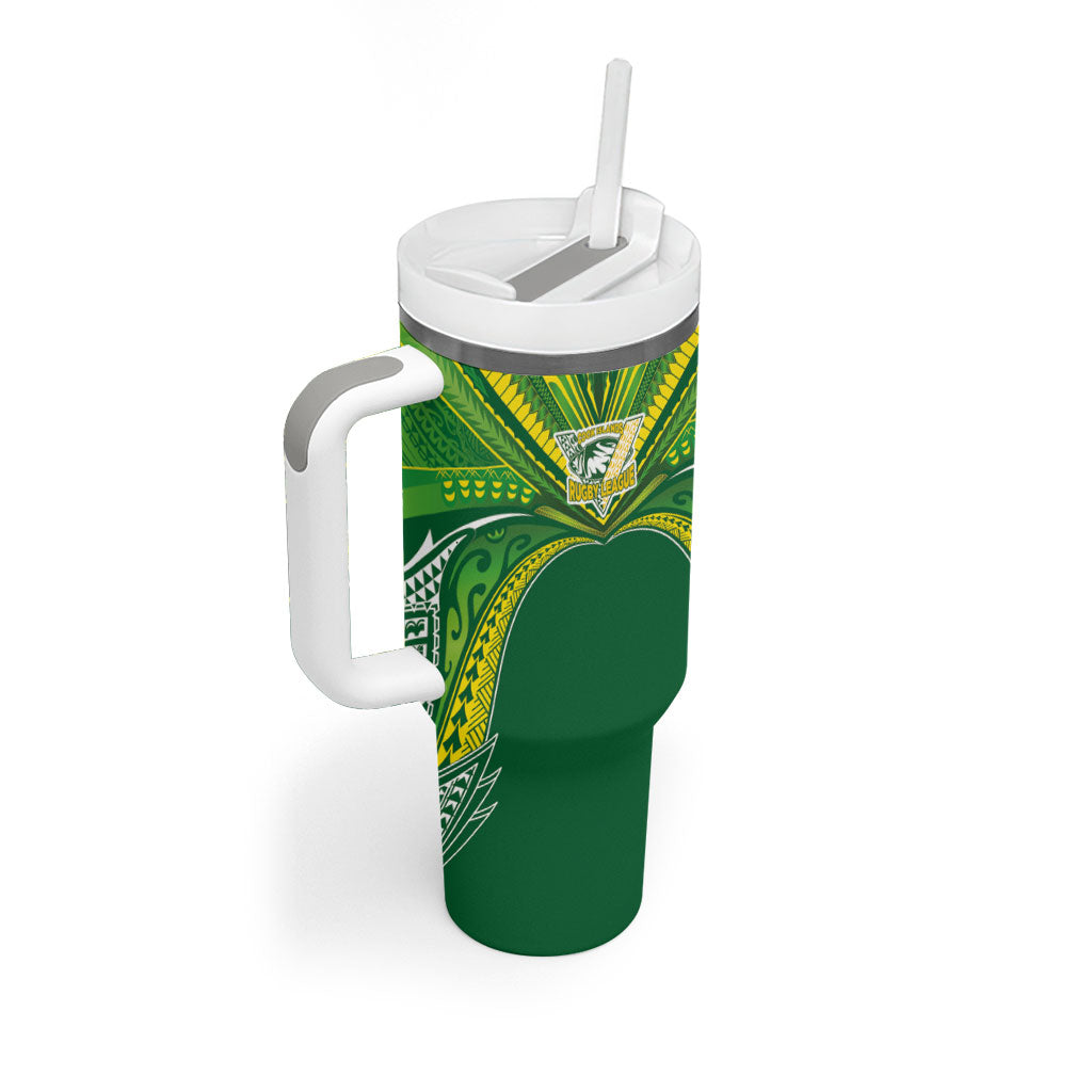 Cook Islands Rugby League Custom Tumbler With Handle Polynesian and Tatau Tribal Art - Green Color LT03 - Polynesian Pride