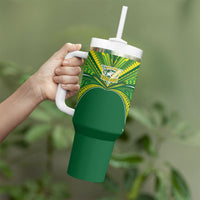 Cook Islands Rugby League Custom Tumbler With Handle Polynesian and Tatau Tribal Art - Green Color LT03 - Polynesian Pride