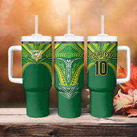 Cook Islands Rugby League Custom Tumbler With Handle Polynesian and Tatau Tribal Art - Green Color LT03 - Polynesian Pride