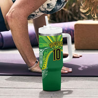 Cook Islands Rugby League Custom Tumbler With Handle Polynesian and Tatau Tribal Art - Green Color LT03 - Polynesian Pride