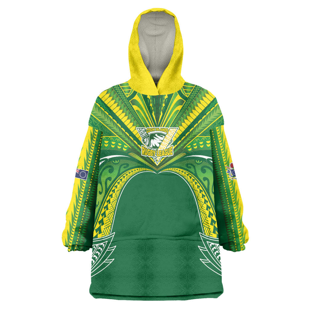 Cook Islands Rugby League Custom Wearable Blanket Hoodie Polynesian and Tatau Tribal Art - Green Color