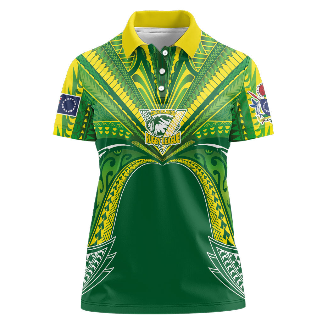 Cook Islands Rugby League Custom Women Polo Shirt Polynesian and Tatau Tribal Art - Green Color