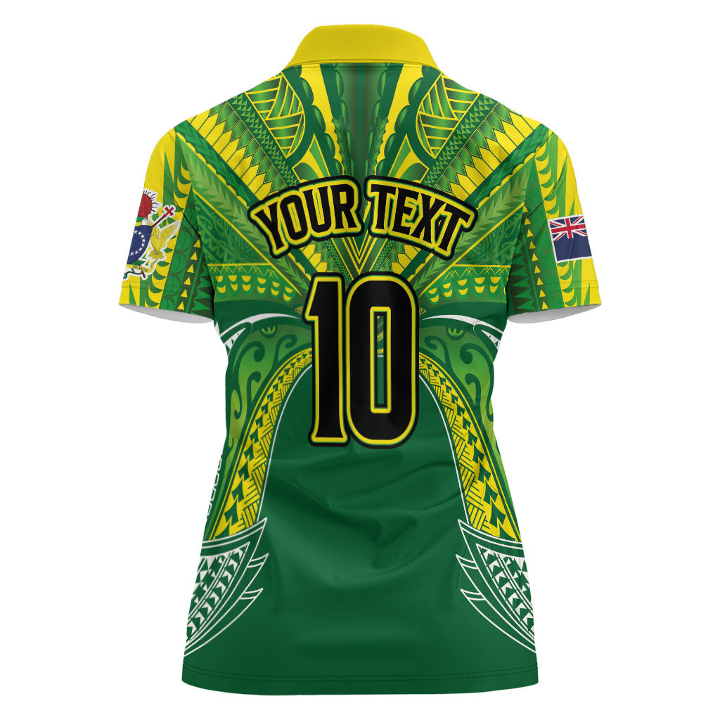 Cook Islands Rugby League Custom Women Polo Shirt Polynesian and Tatau Tribal Art - Green Color