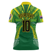 Cook Islands Rugby League Custom Women Polo Shirt Polynesian and Tatau Tribal Art - Green Color