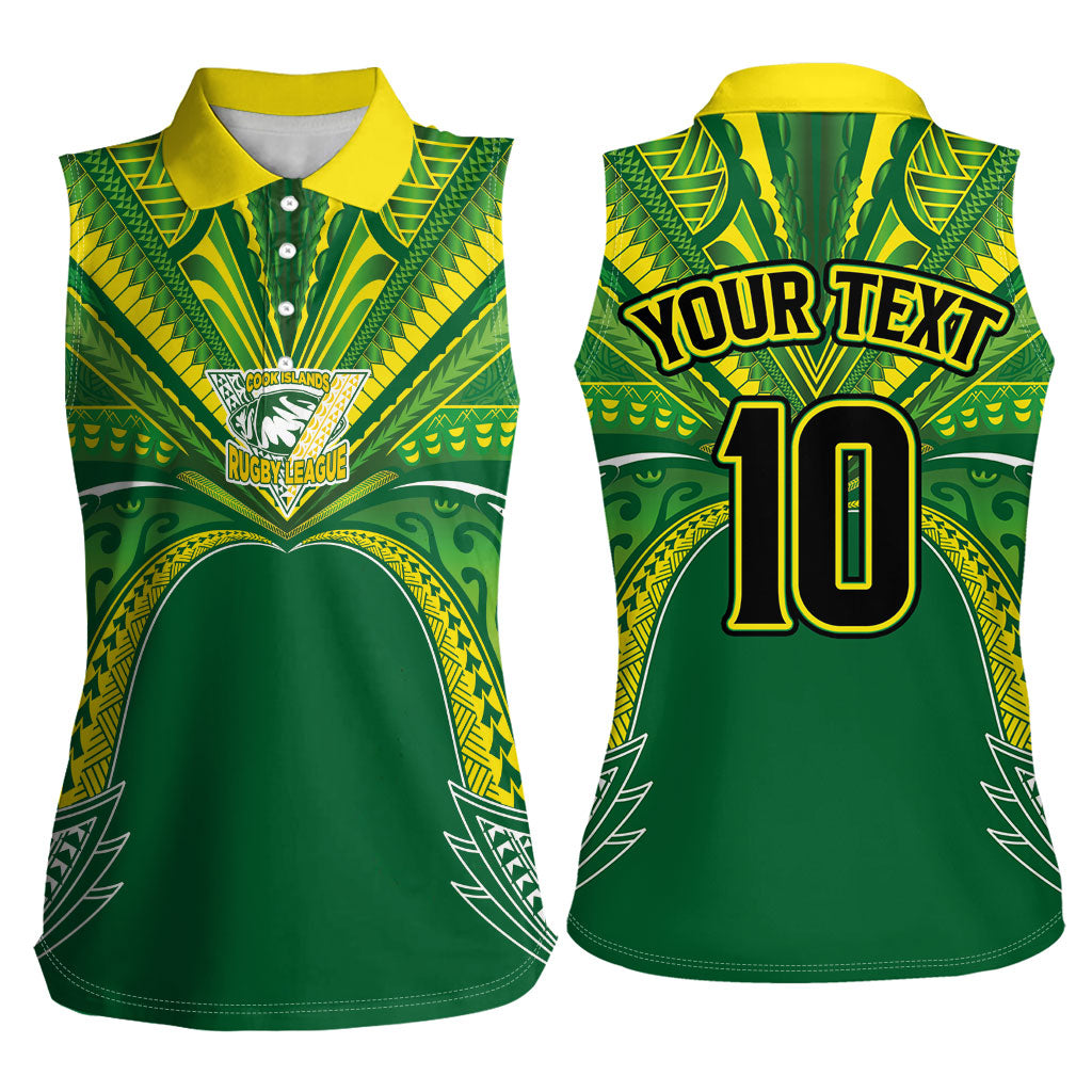 Cook Islands Rugby League Custom Women Sleeveless Polo Shirt Polynesian and Tatau Tribal Art - Green Color