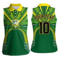 Cook Islands Rugby League Custom Women Sleeveless Polo Shirt Polynesian and Tatau Tribal Art - Green Color