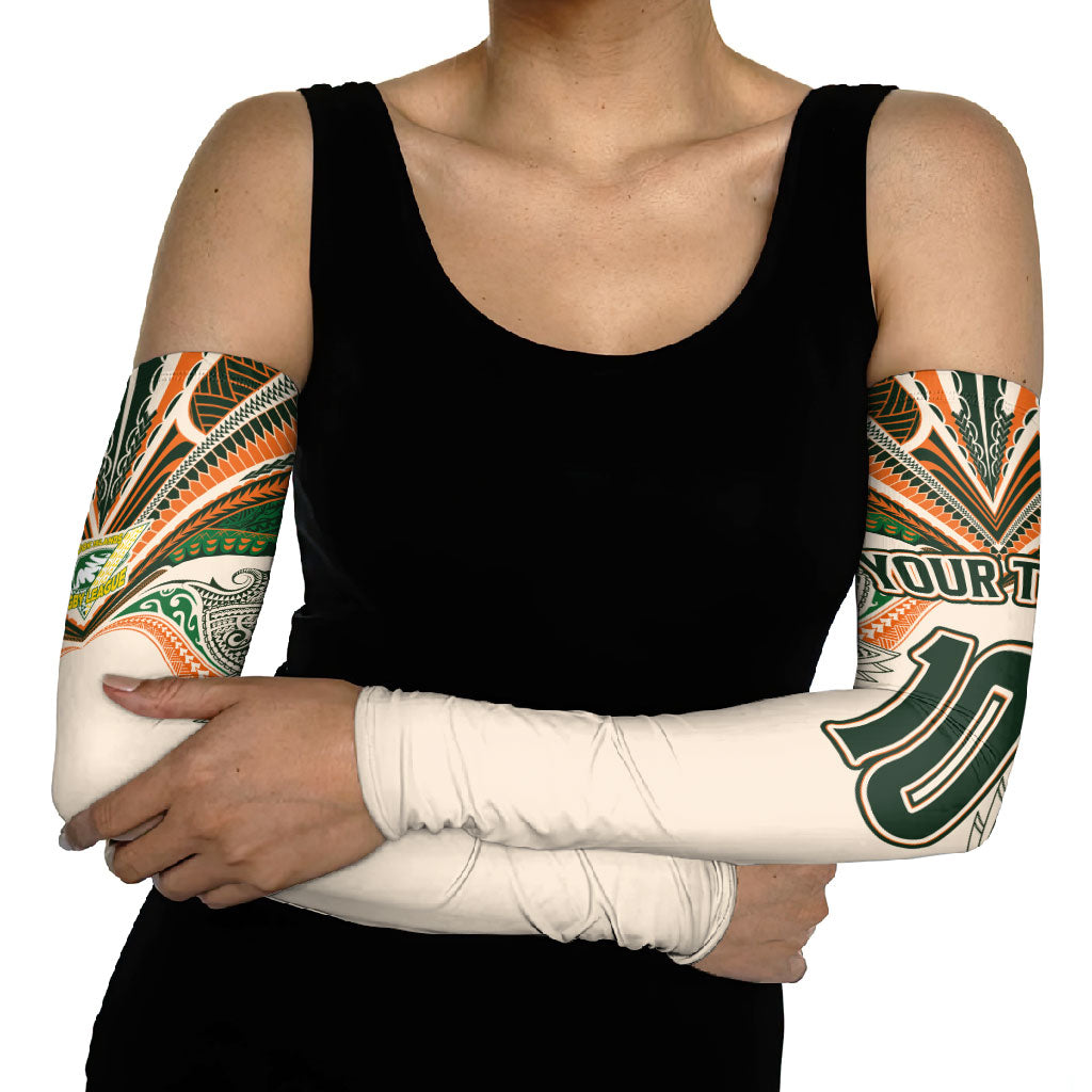 Cook Islands Rugby League Custom Arm Sleeves Polynesian and Tatau Tribal Art - Retro Palette LT03 - Polynesian Pride