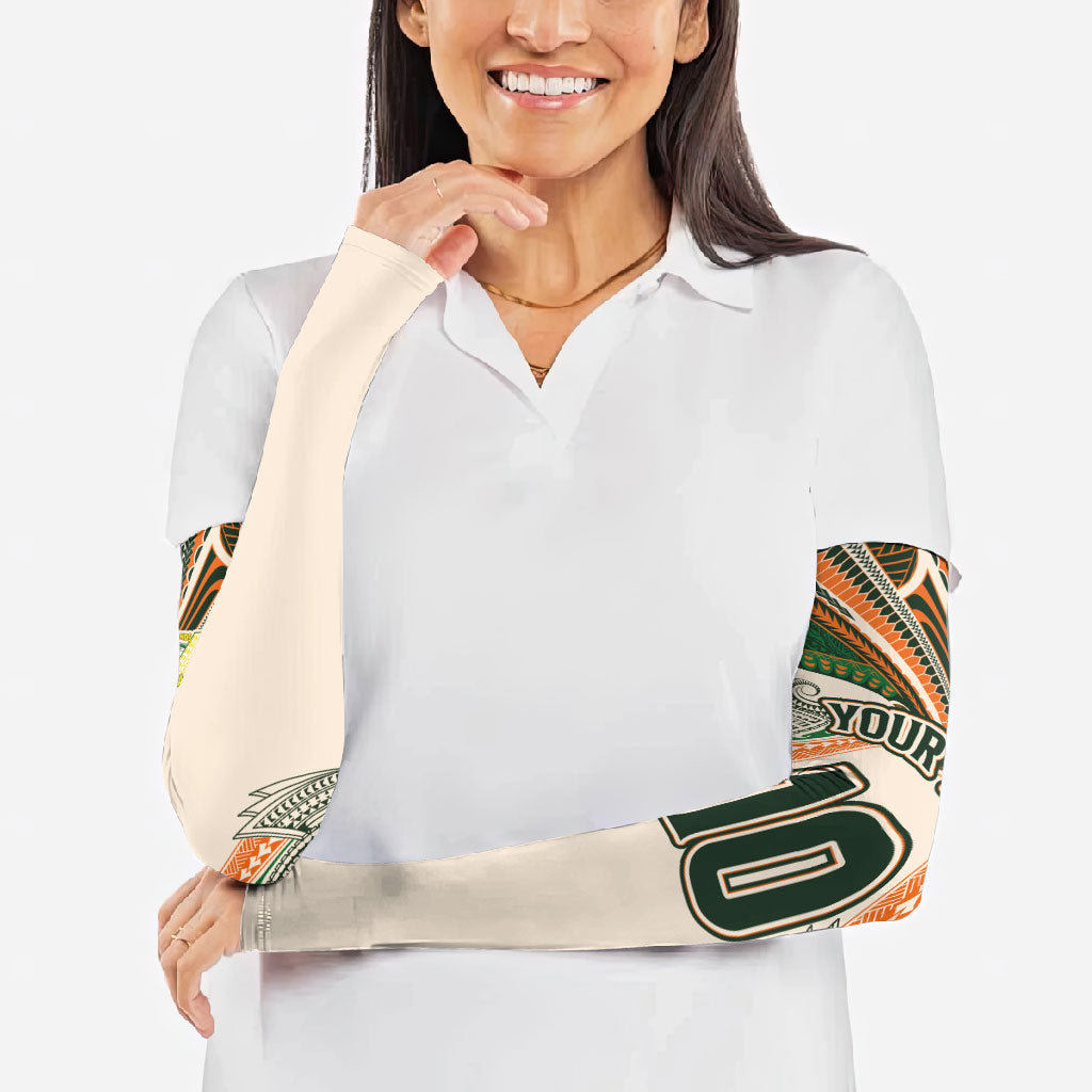 Cook Islands Rugby League Custom Arm Sleeves Polynesian and Tatau Tribal Art - Retro Palette LT03 - Polynesian Pride