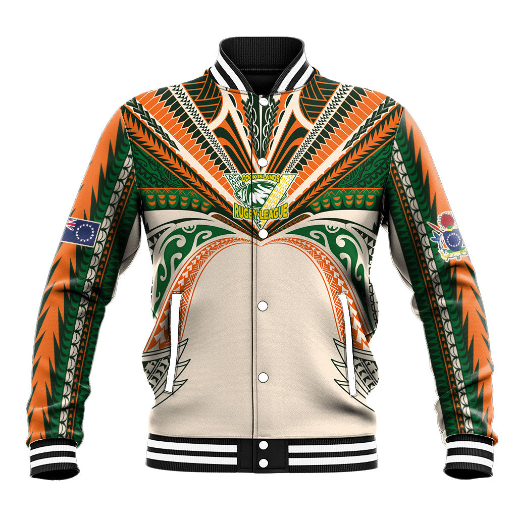 Cook Islands Rugby League Custom Baseball Jacket Polynesian and Tatau Tribal Art - Retro Palette