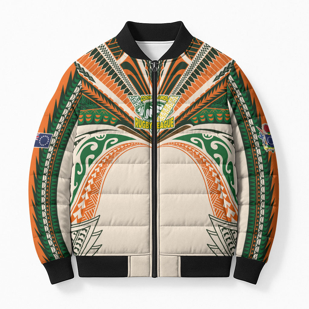 Cook Islands Rugby League Custom Bomber Puffer Jacket Polynesian and Tatau Tribal Art - Retro Palette LT03 Unisex Multicolor - Polynesian Pride
