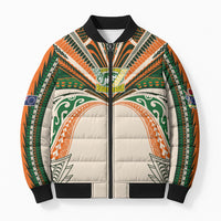 Cook Islands Rugby League Custom Bomber Puffer Jacket Polynesian and Tatau Tribal Art - Retro Palette LT03 Unisex Multicolor - Polynesian Pride