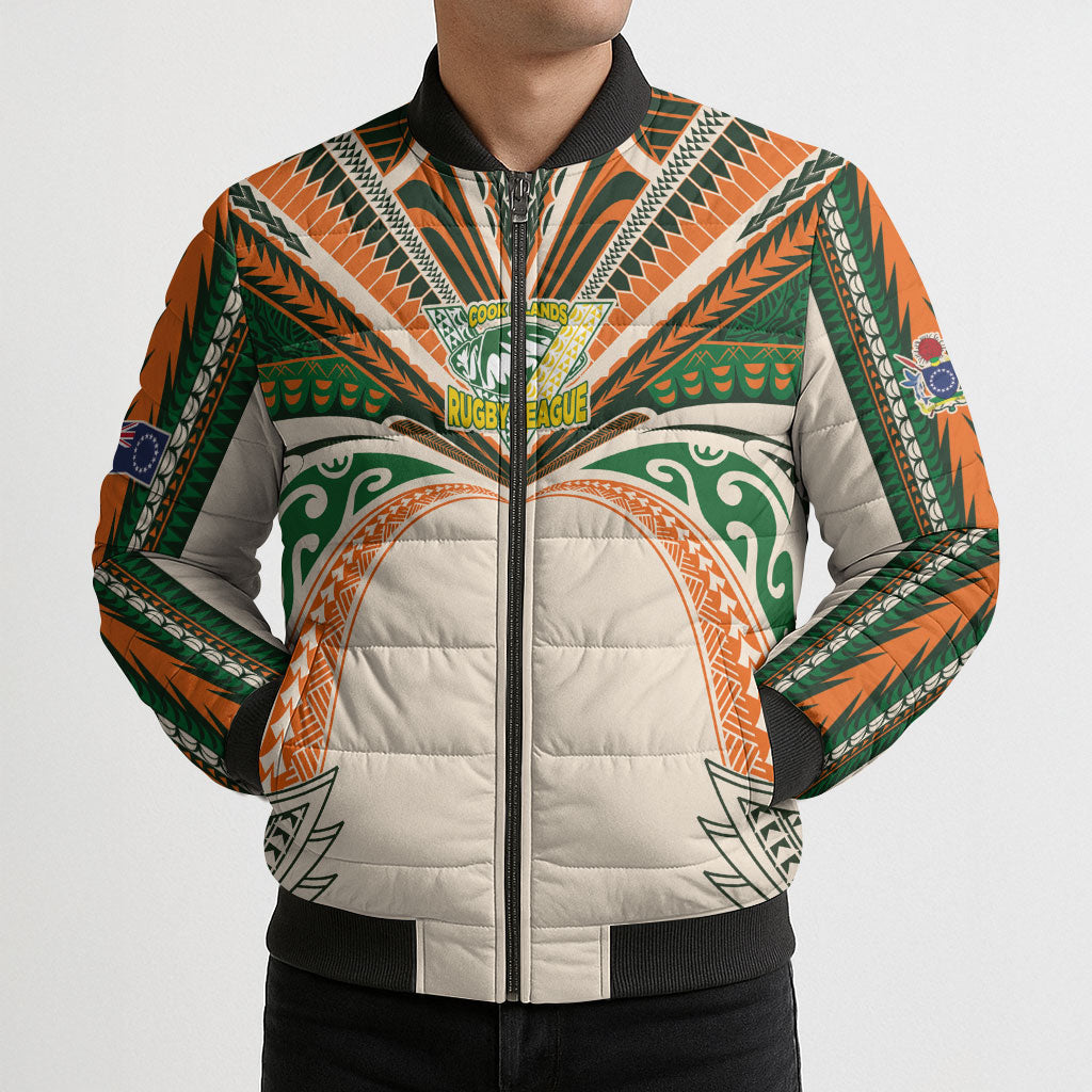 Cook Islands Rugby League Custom Bomber Puffer Jacket Polynesian and Tatau Tribal Art - Retro Palette LT03 - Polynesian Pride