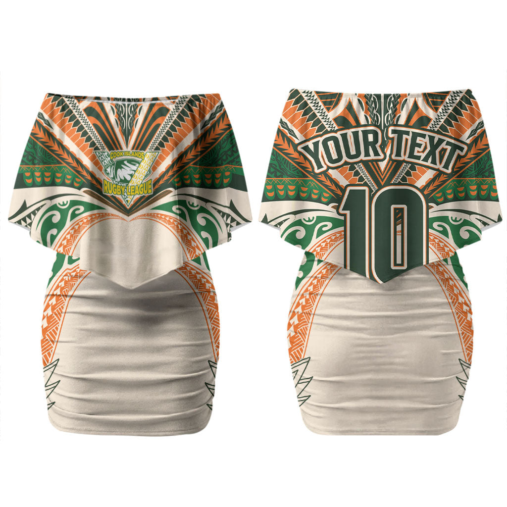 Cook Islands Rugby League Custom Couples Matching Off Shoulder Short Dress and Long Sleeve Button Shirt Polynesian and Tatau Tribal Art - Retro Palette LT03 - Polynesian Pride