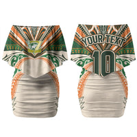 Cook Islands Rugby League Custom Couples Matching Off Shoulder Short Dress and Long Sleeve Button Shirt Polynesian and Tatau Tribal Art - Retro Palette LT03 - Polynesian Pride