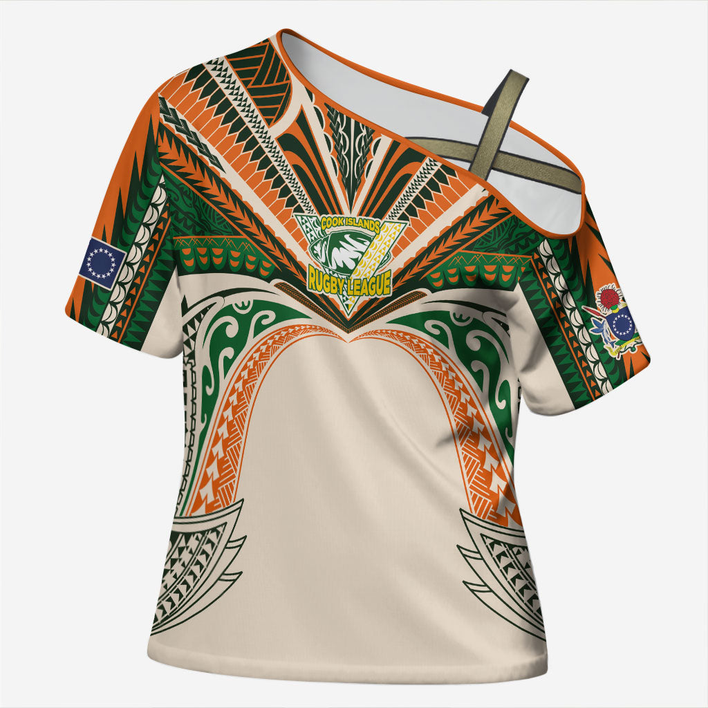 Cook Islands Rugby League Custom Cross Shoulder Shirt Polynesian and Tatau Tribal Art - Retro Palette LT03 Female Multicolor - Polynesian Pride