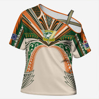 Cook Islands Rugby League Custom Cross Shoulder Shirt Polynesian and Tatau Tribal Art - Retro Palette LT03 Female Multicolor - Polynesian Pride