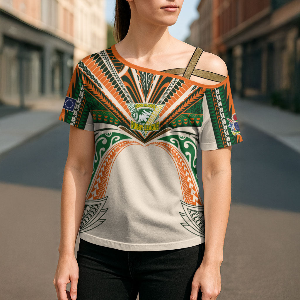 Cook Islands Rugby League Custom Cross Shoulder Shirt Polynesian and Tatau Tribal Art - Retro Palette LT03 - Polynesian Pride