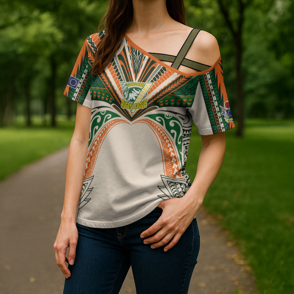 Cook Islands Rugby League Custom Cross Shoulder Shirt Polynesian and Tatau Tribal Art - Retro Palette LT03 - Polynesian Pride