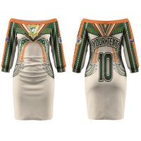 Cook Islands Rugby League Custom Family Matching Off The Shoulder Long Sleeve Dress and Hawaiian Shirt Polynesian and Tatau Tribal Art - Retro Palette LT03 Mom's Dress Multicolor - Polynesian Pride