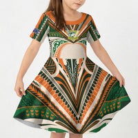 Cook Islands Rugby League Custom Kid Short Sleeve Dress Polynesian and Tatau Tribal Art - Retro Palette
