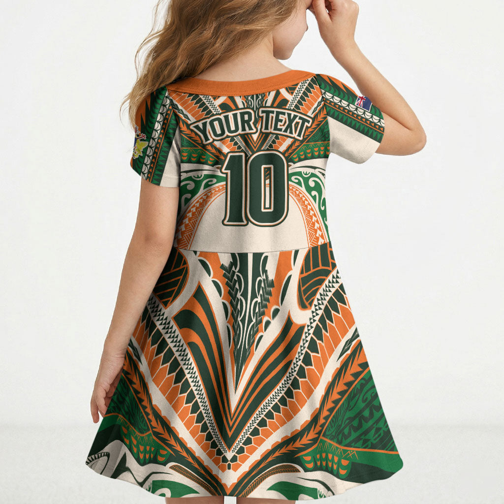 Cook Islands Rugby League Custom Kid Short Sleeve Dress Polynesian and Tatau Tribal Art - Retro Palette