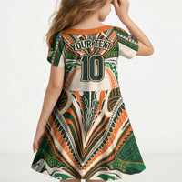 Cook Islands Rugby League Custom Kid Short Sleeve Dress Polynesian and Tatau Tribal Art - Retro Palette