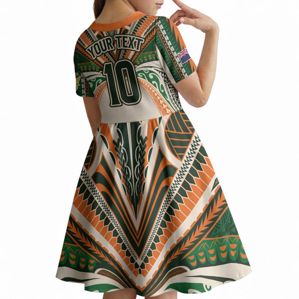 Cook Islands Rugby League Custom Kid Short Sleeve Dress Polynesian and Tatau Tribal Art - Retro Palette