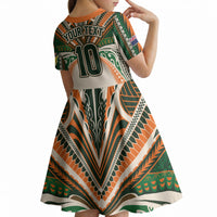 Cook Islands Rugby League Custom Kid Short Sleeve Dress Polynesian and Tatau Tribal Art - Retro Palette