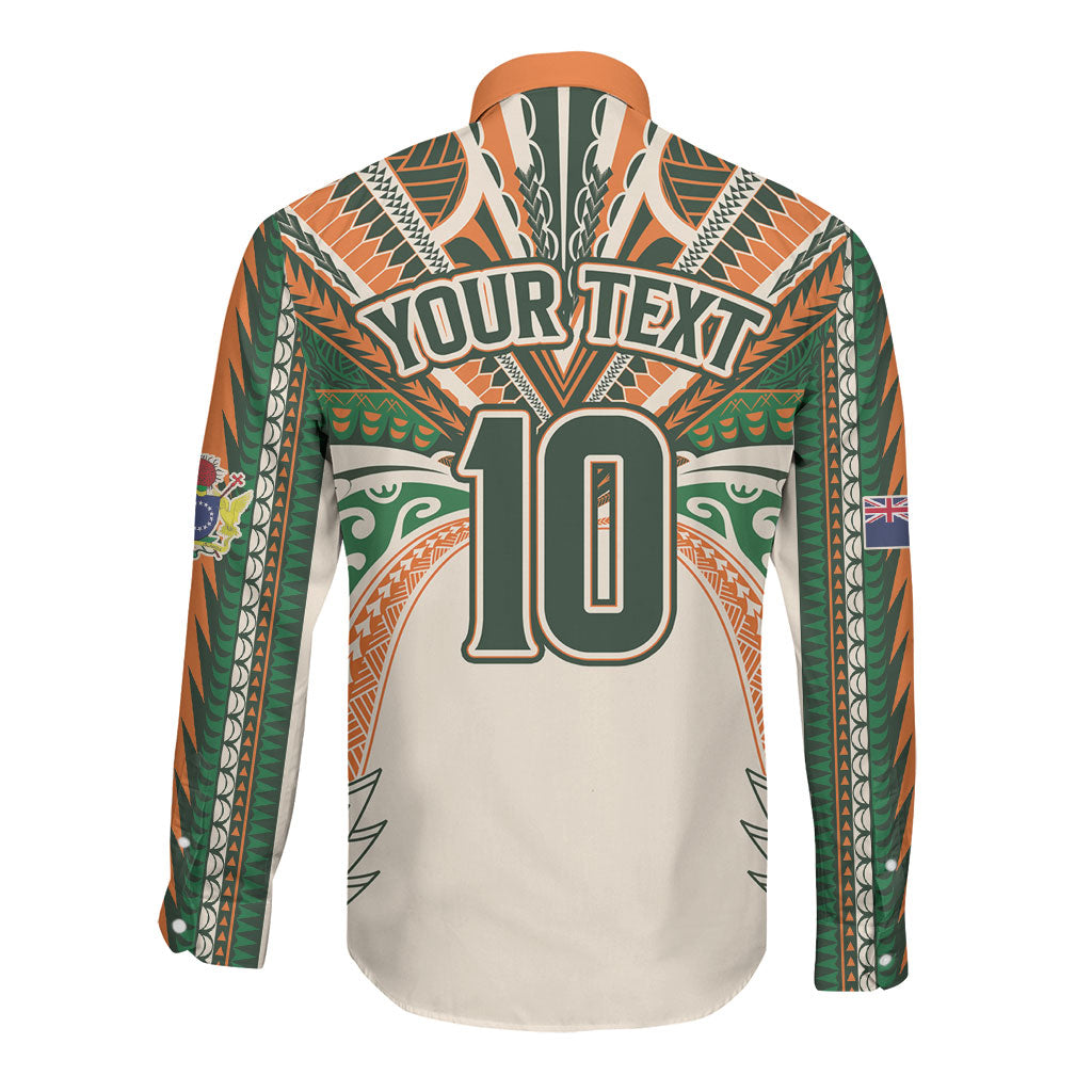 Cook Islands Rugby League Custom Long Sleeve Button Shirt Polynesian and Tatau Tribal Art - Retro Palette LT03 - Polynesian Pride