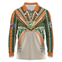 Cook Islands Rugby League Custom Long Sleeve Polo Shirt Polynesian and Tatau Tribal Art - Retro Palette