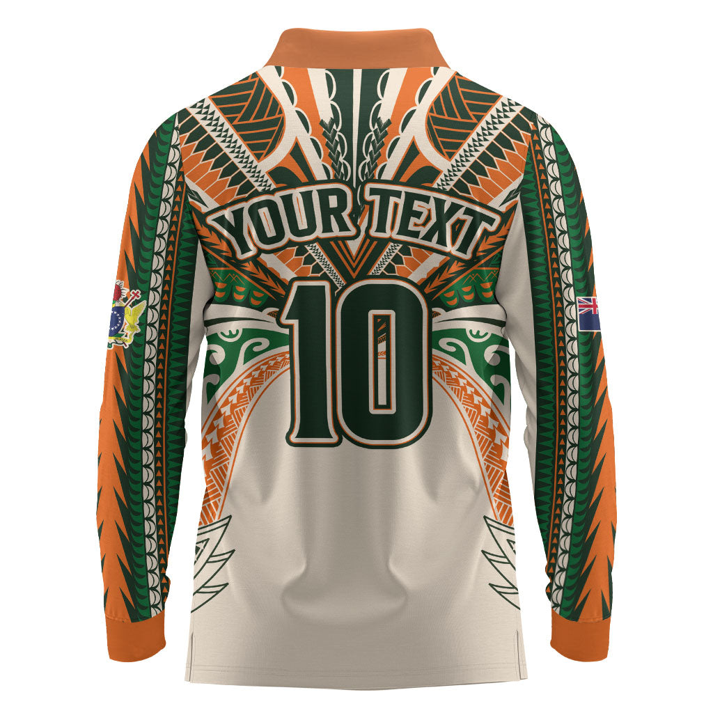 Cook Islands Rugby League Custom Long Sleeve Polo Shirt Polynesian and Tatau Tribal Art - Retro Palette