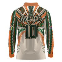 Cook Islands Rugby League Custom Long Sleeve Polo Shirt Polynesian and Tatau Tribal Art - Retro Palette