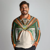 Cook Islands Rugby League Custom Long Sleeve Polo Shirt Polynesian and Tatau Tribal Art - Retro Palette