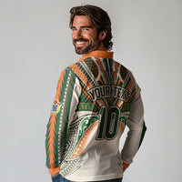 Cook Islands Rugby League Custom Long Sleeve Polo Shirt Polynesian and Tatau Tribal Art - Retro Palette