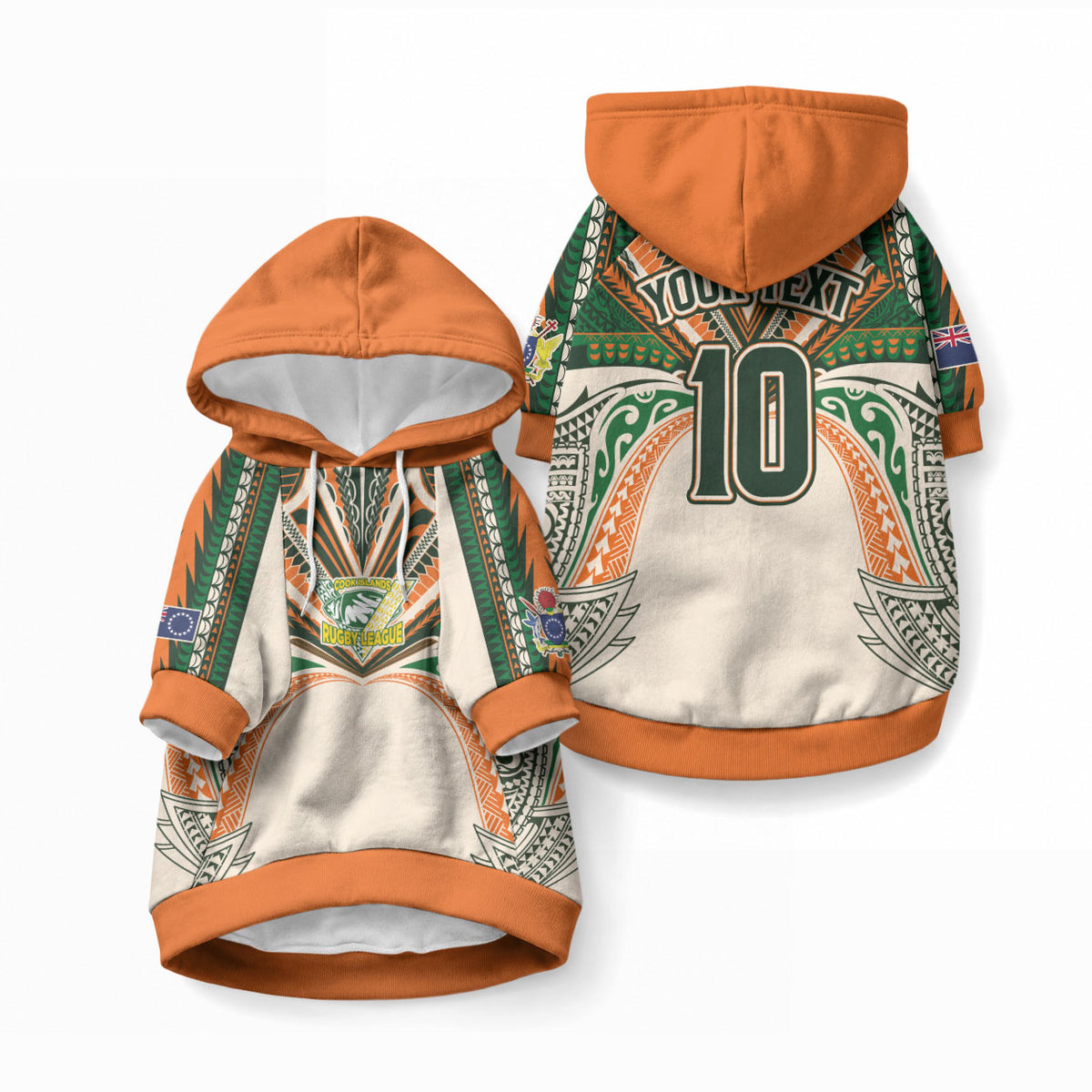 Cook Islands Rugby League Custom Pet Hoodie Polynesian and Tatau Tribal Art - Retro Palette