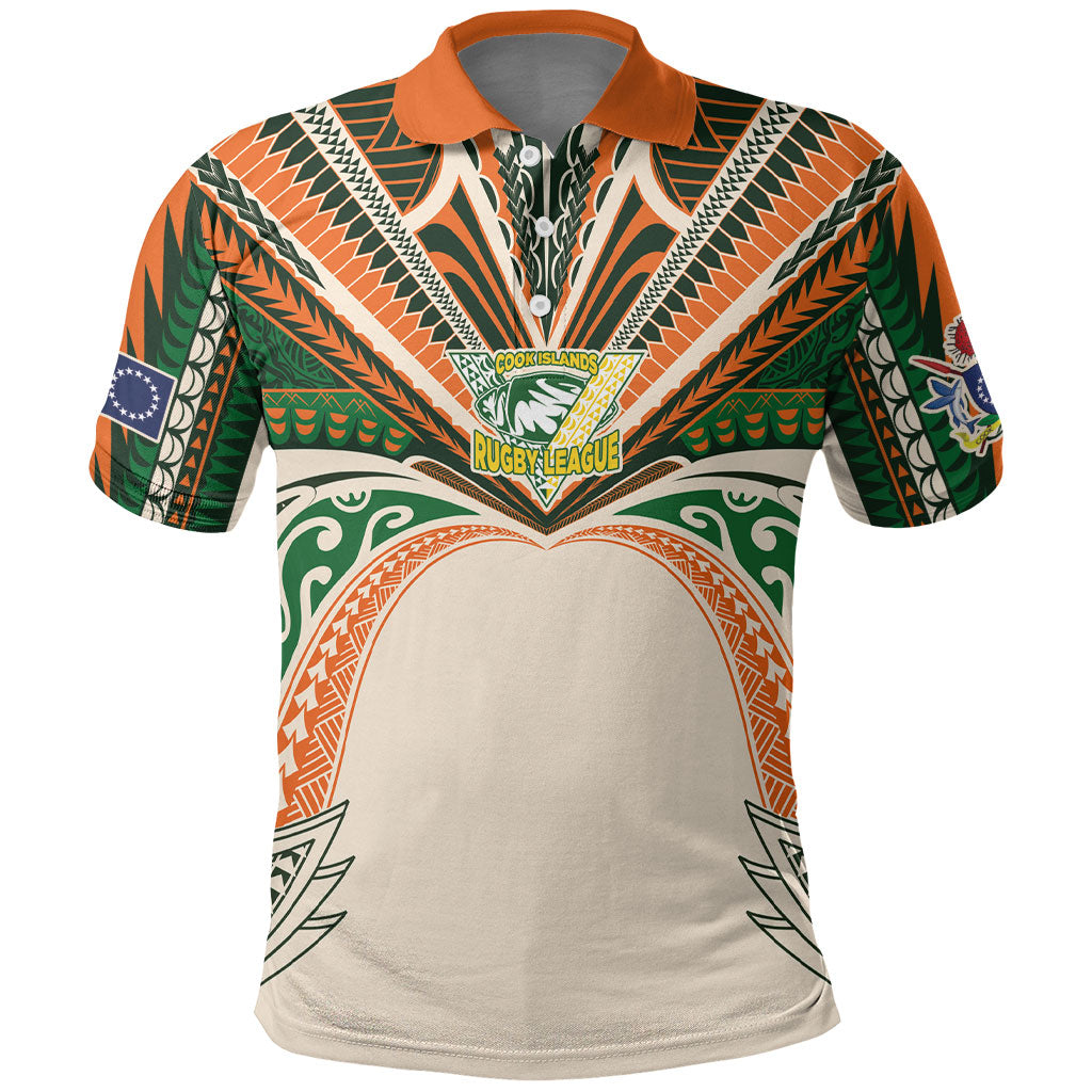 Cook Islands Rugby League Custom Polo Shirt Polynesian and Tatau Tribal Art - Retro Palette