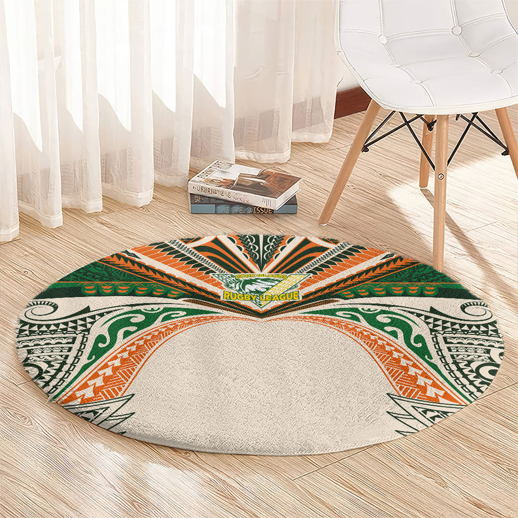 Cook Islands Rugby League Round Carpet Polynesian and Tatau Tribal Art - Retro Palette LT03 - Polynesian Pride