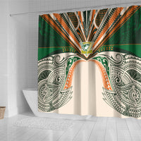 Cook Islands Rugby League Shower Curtain Polynesian and Tatau Tribal Art - Retro Palette